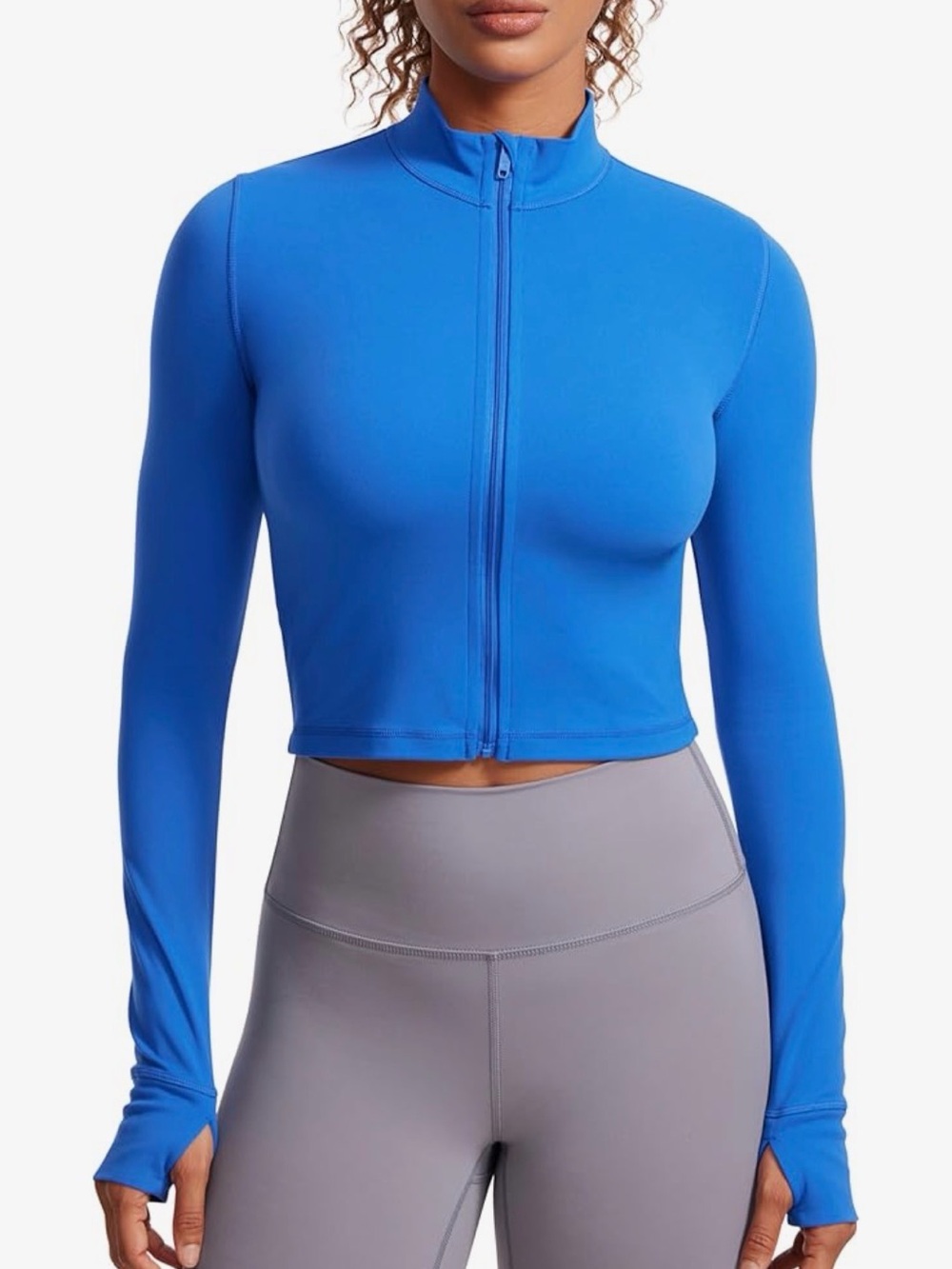 CRZ YOGA Electric Blue Cropped Zip-Up Active Top